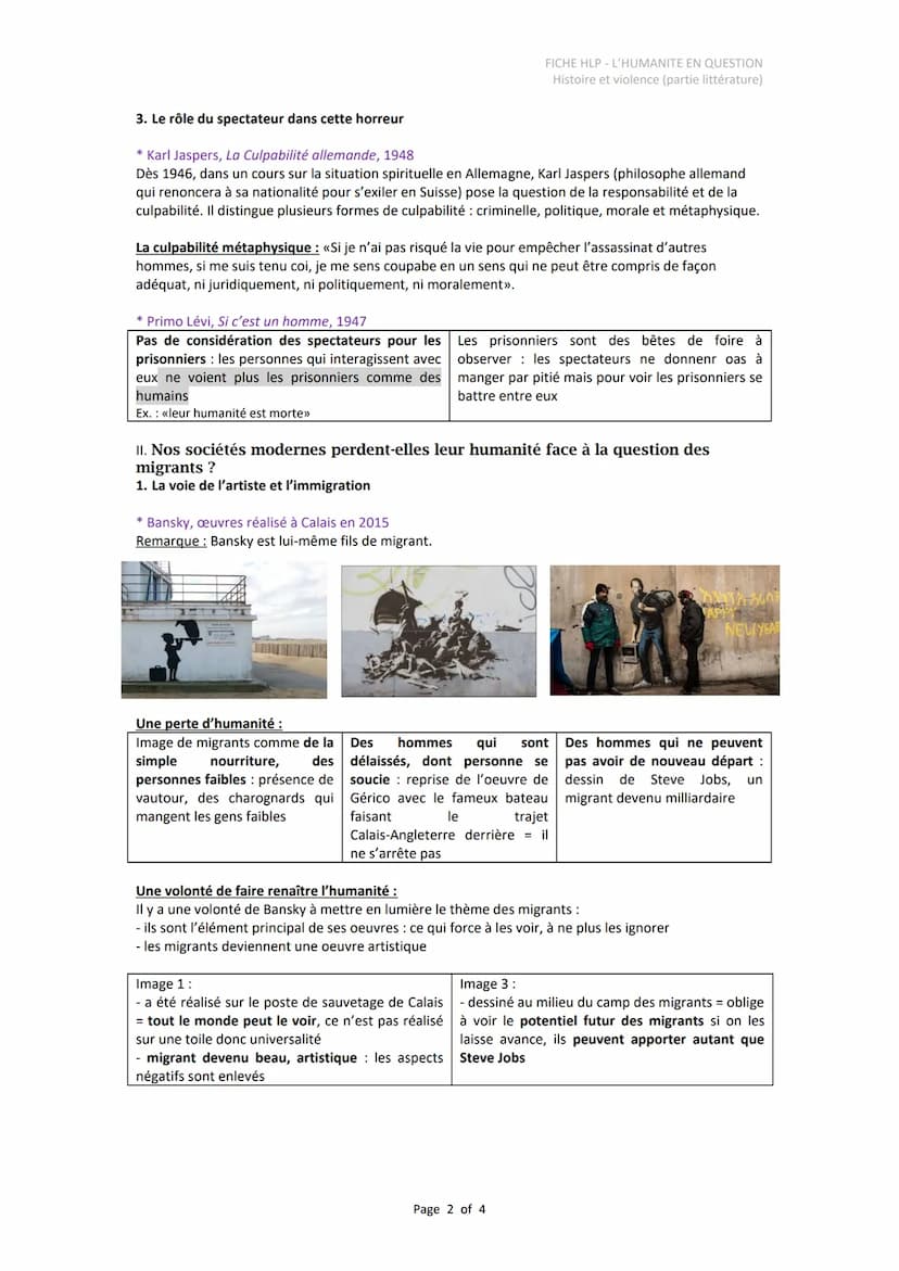 L'humanité en question -
Histoire et violence:
1. Dans quelle mesure la confrontation à l'horreur fait-elle perdre son humanité ?
1. Les bou