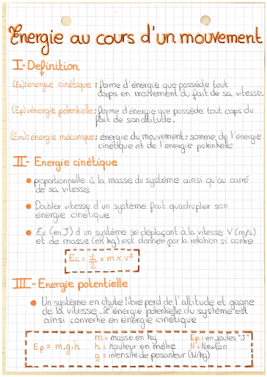 Énergie au cours d’un mouvement 