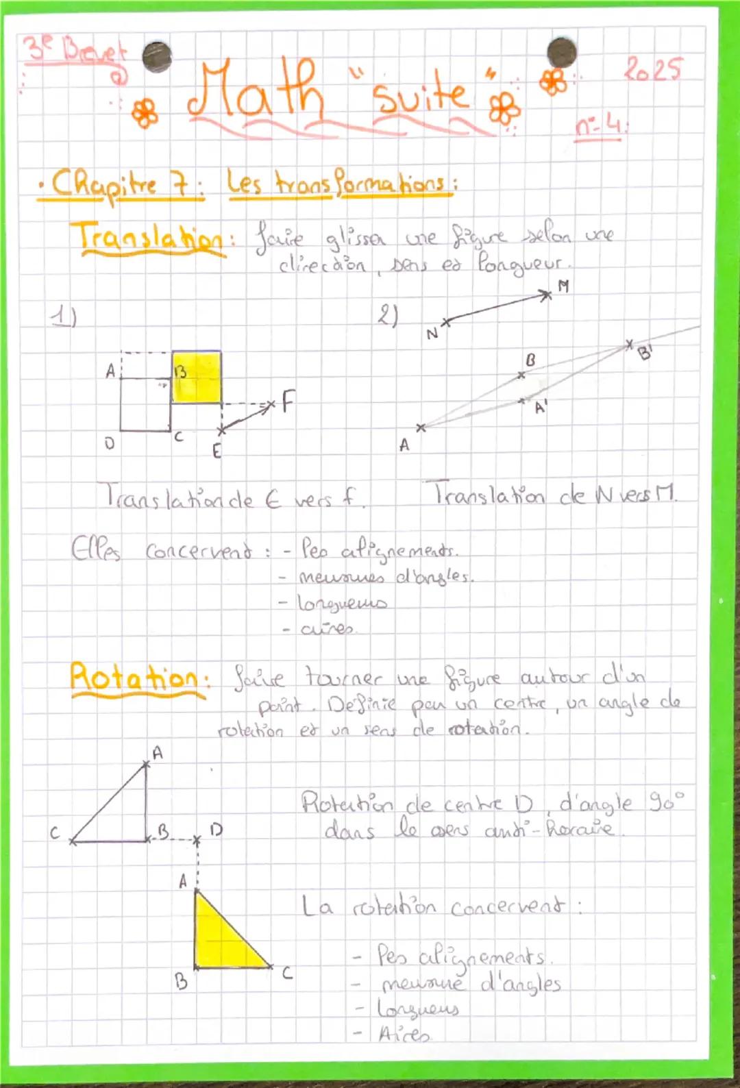 # 3
Bevet

# Mathématiques

-Chapitre 1: Calcul Littéral:

APRETENIR:

- 2 x a = 2a
- a x a = a²

Developpement:

K (a+b) = K x (a+b) = Ka +
