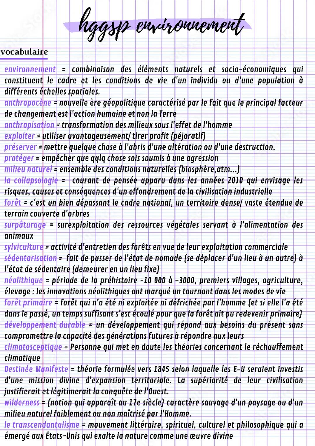 Fiche de révision HGGSP Terminale : Environnement et Thèmes 2024