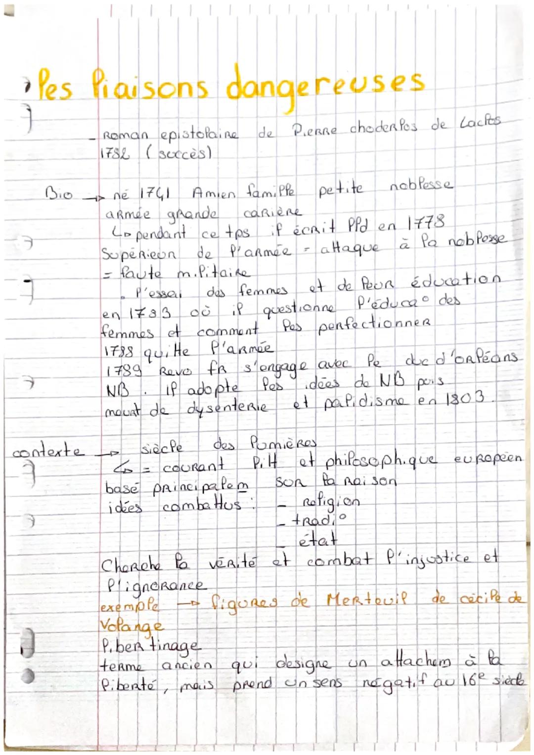 •Pes Piaisons dangereuses
}
J
IT
Bio
Roman epistolaine de Pierre choderlos de Lacios
1782 (succès)
contexte
→ne 1741
Amien famille
armée gra