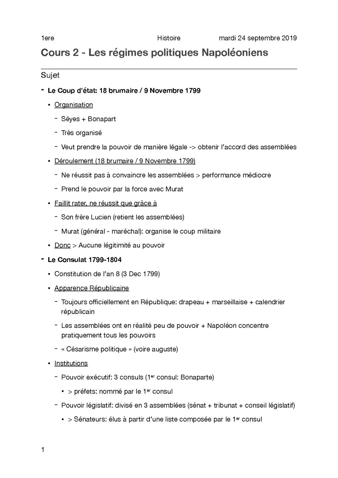 Cours 2 - Les régimes politiques Napoléoniens 