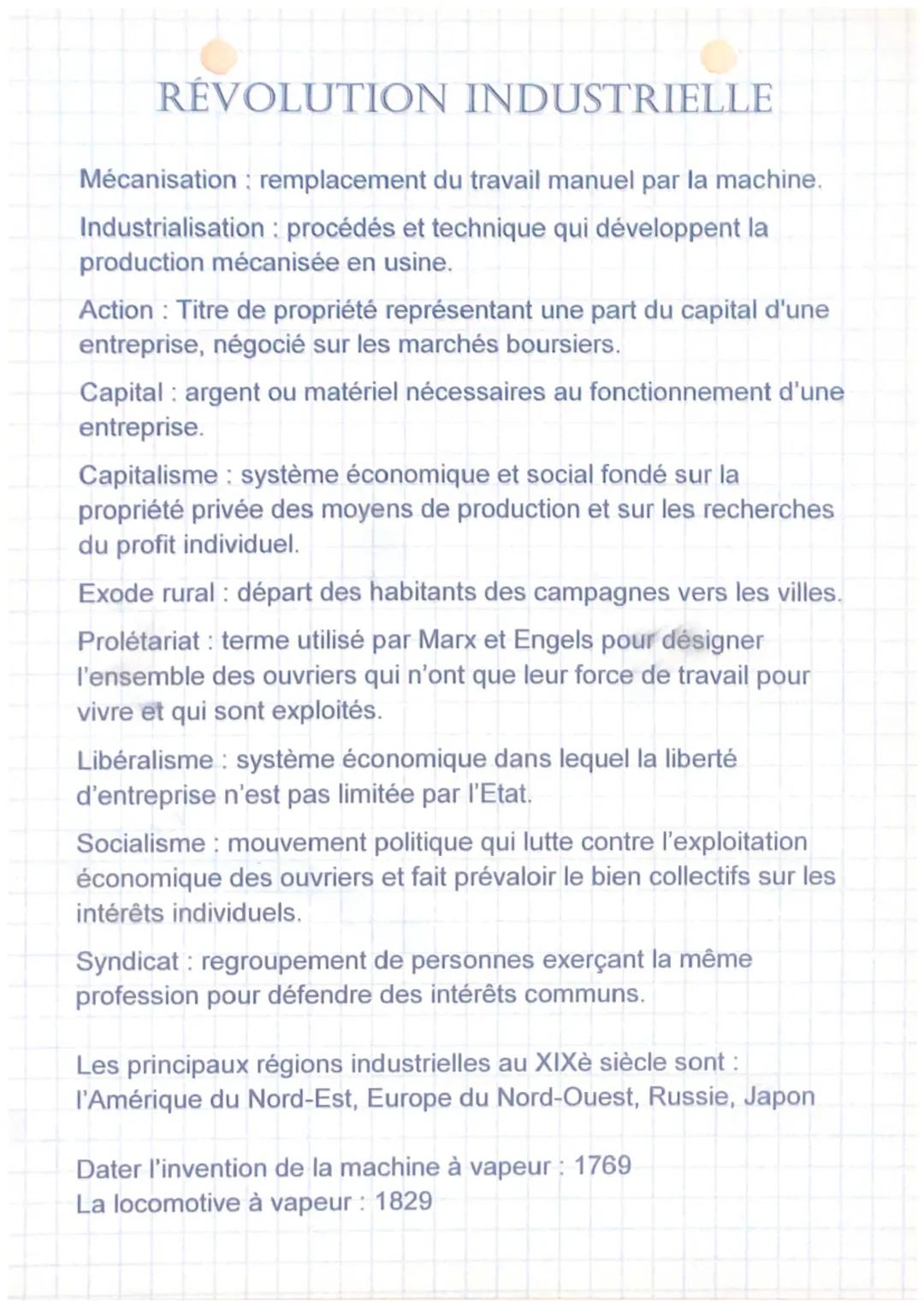 # RÉVOLUTION INDUSTRIELLE

Mécanisation: remplacement du travail manuel par la machine.
Industrialisation: procédés et technique qui dévelop
