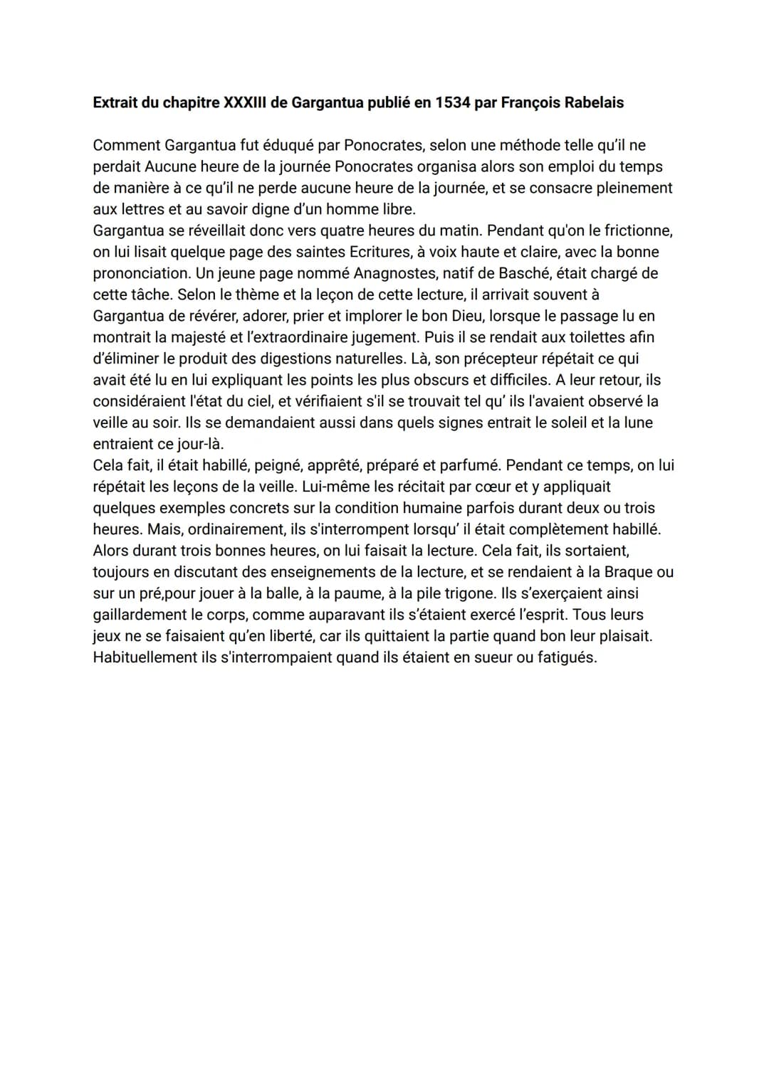 Texte 12: Gargantua, Education
Parcours Rire et savoir
Introduction :
Le XVIeme siècle, est caractérisée par l'arrivée des humanistes, ils p