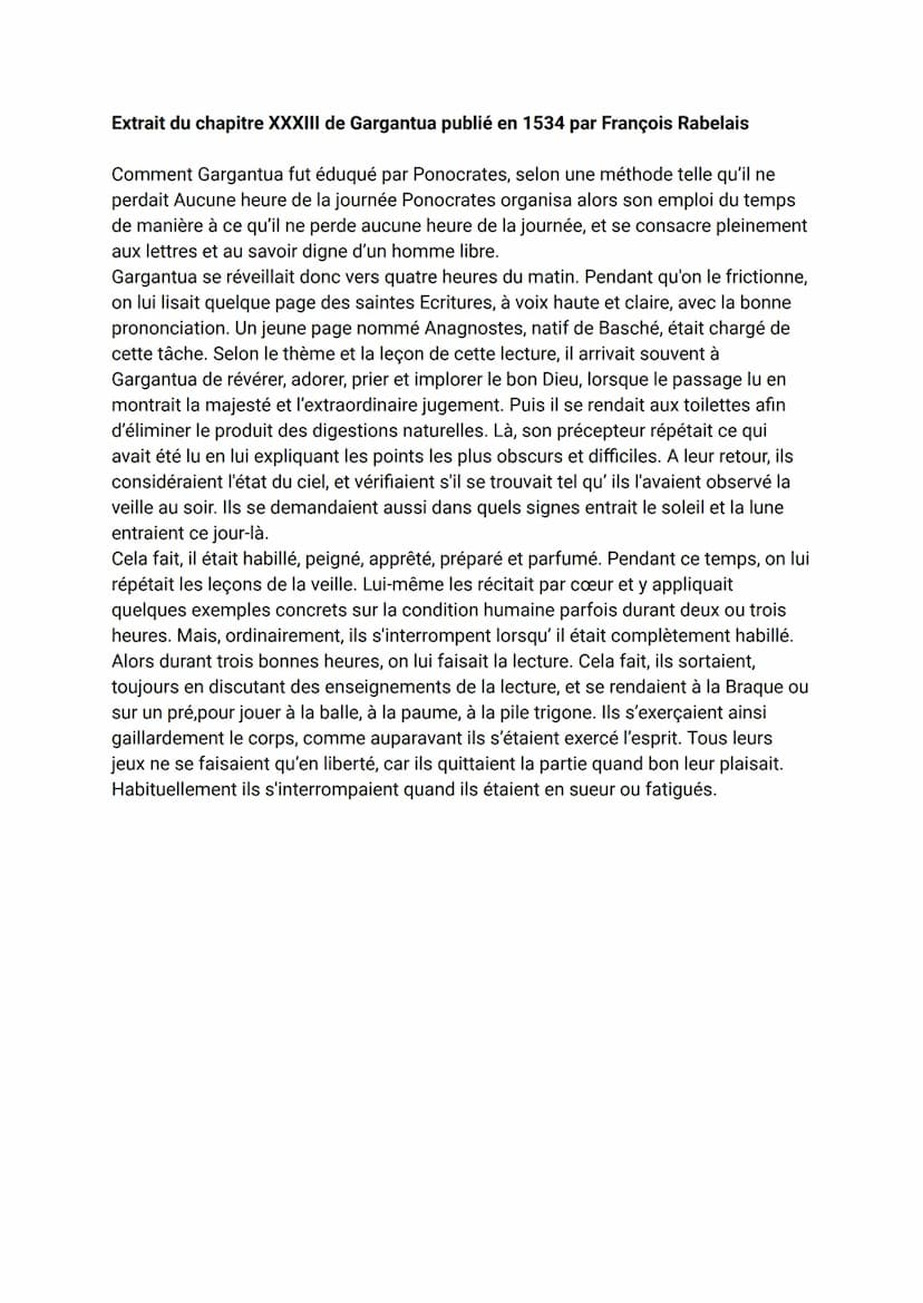 Texte 12: Gargantua, Education
Parcours Rire et savoir
Introduction :
Le XVIeme siècle, est caractérisée par l'arrivée des humanistes, ils p