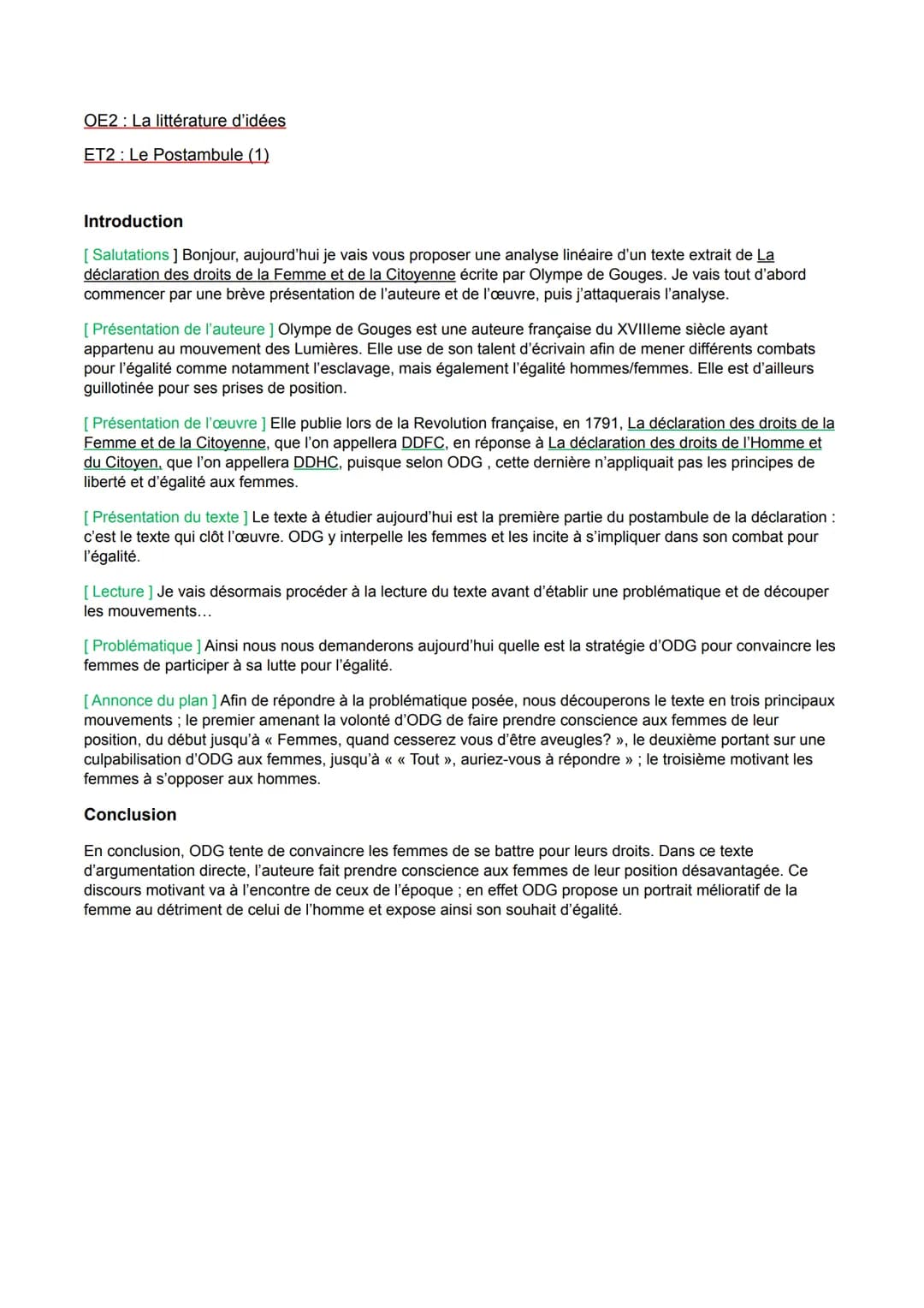 OE2: La littérature d'idées
ET2: Le Postambule (1)
Introduction
[Salutations ] Bonjour, aujourd'hui je vais vous proposer une analyse linéai