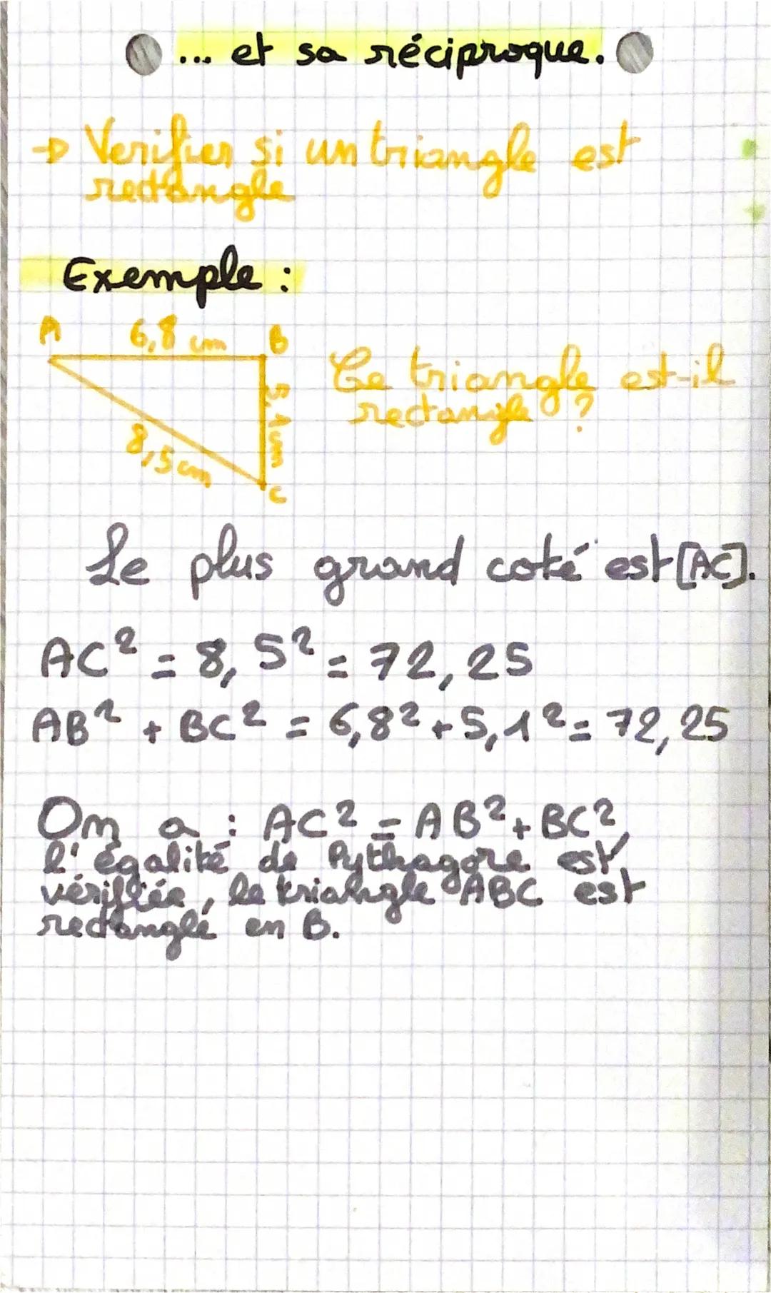 • Pythagore...
Exemple:
●
15 Calculer RT, arrendin
près.
T
Dans le triangle RST rectangle
en S, d'après 2 théorème de
Pythagore, on a :
RT2
