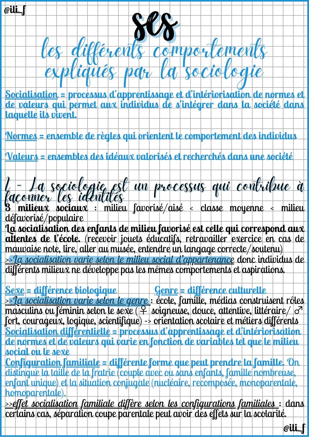 @ili_f
ses
bes différents comportements
expliqués par la sociologie
=
Socialisation processus d'apprentissage et d'intériorisation de normes