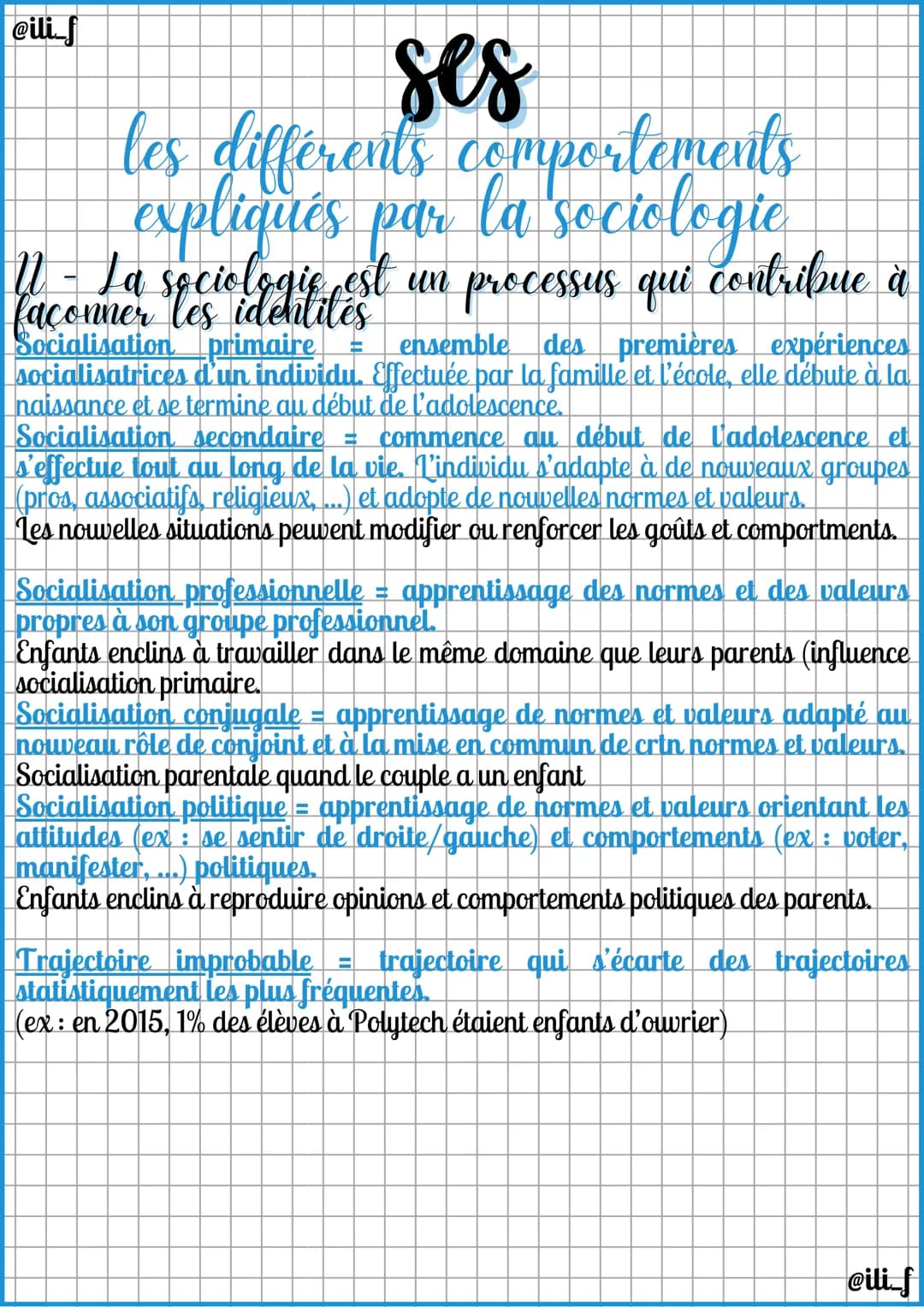 @ili_f
ses
bes différents comportements
expliqués par la sociologie
=
Socialisation processus d'apprentissage et d'intériorisation de normes