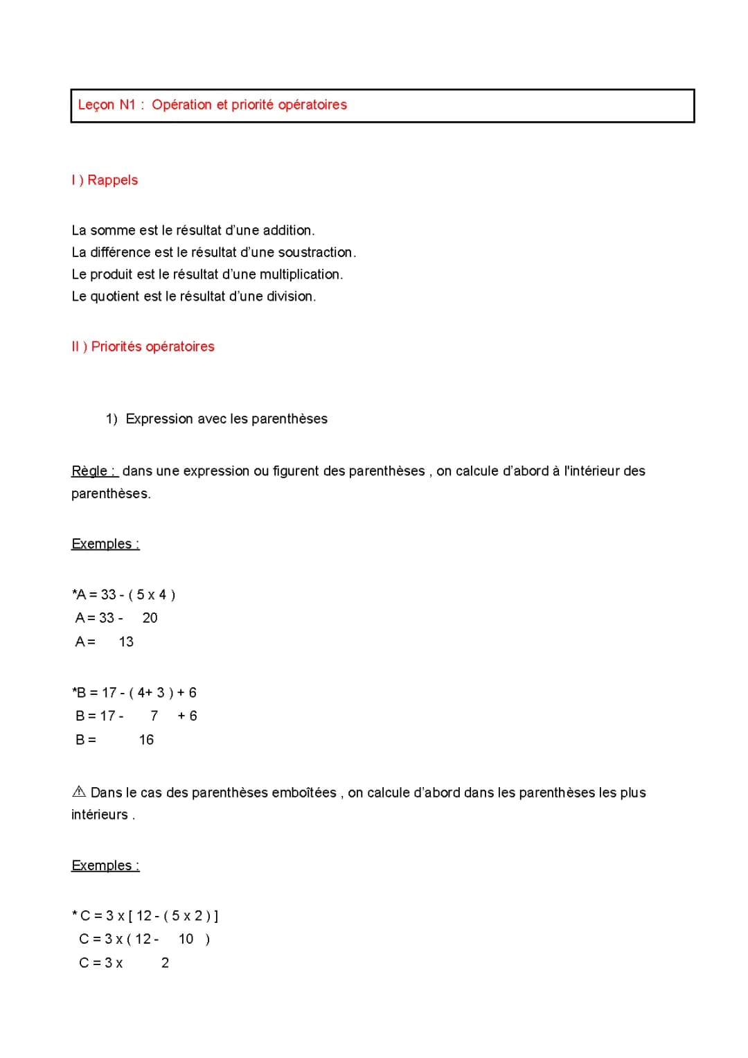 Jeux et Exercices de Priorités Opératoires 5ème et 6ème PDF