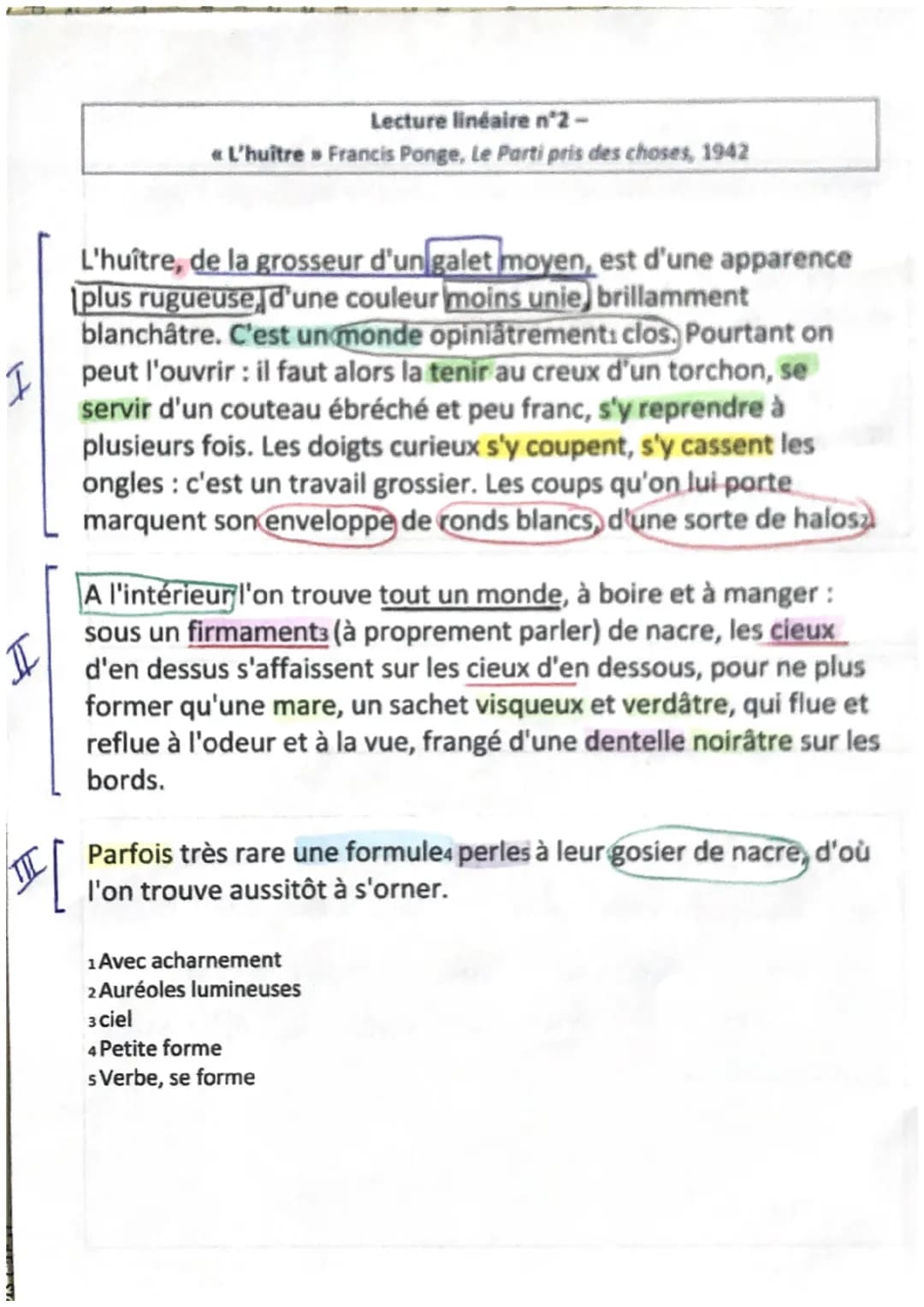 I
II
[
TIC
Lecture linéaire n°2-
«L'huître » Francis Ponge, Le Parti pris des choses, 1942
L'huître, de la grosseur d'un galet moyen, est d'