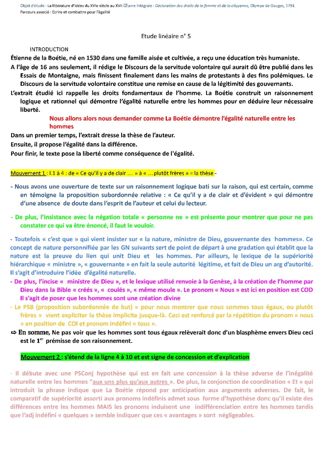 Le Discours de la servitude volontaire analyse linéaire PDF - Etienne de la Boétie