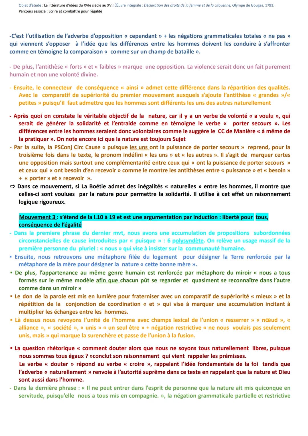 Objet d'étude: La littérature d'idées du XVIe siècle au XVII Œuvre intégrale : Déclaration des droits de la femme et de la citoyenne, Olympe