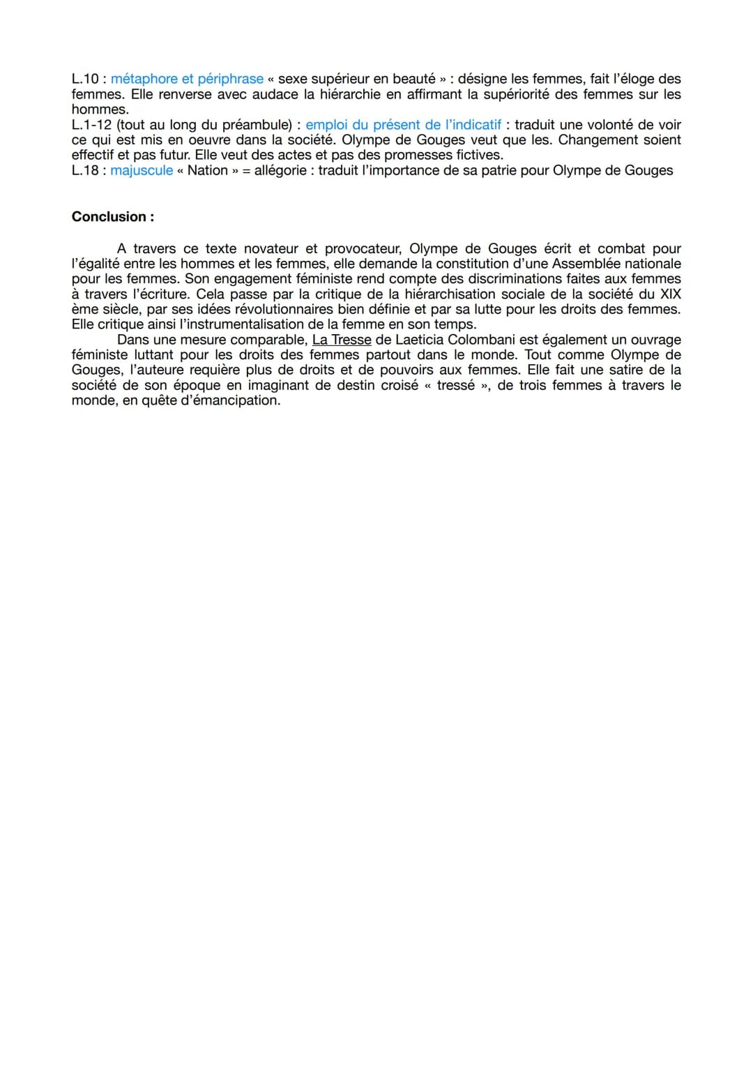 Fiche de synthèse nº9 : Préambule et 3 premiers
articles, Déclaration des droits de la femme et de la
citoyenne, Olympe de Gouges
Introducti