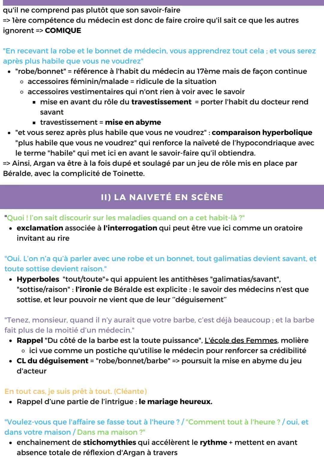 LECTURE LINEAIRE 3
ACTE 3, SCENE 14 DU MALADE IMAGINAIRE
La mise en abyme, le théâtre, une illusion du réel, une comédie du vivant, un
regar