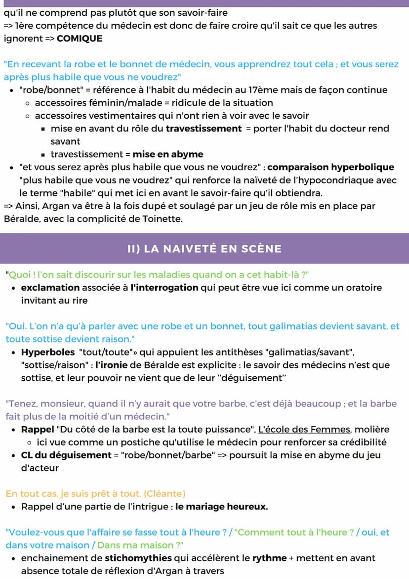 LECTURE LINEAIRE 3
ACTE 3, SCENE 14 DU MALADE IMAGINAIRE
La mise en abyme, le théâtre, une illusion du réel, une comédie du vivant, un
regar