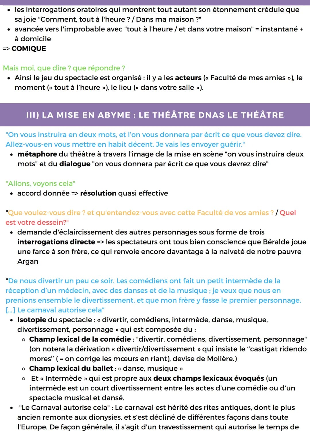 LECTURE LINEAIRE 3
ACTE 3, SCENE 14 DU MALADE IMAGINAIRE
La mise en abyme, le théâtre, une illusion du réel, une comédie du vivant, un
regar