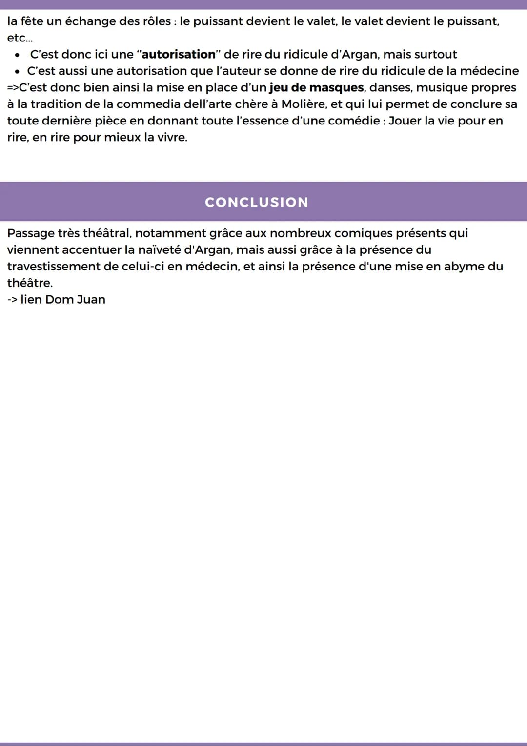 LECTURE LINEAIRE 3
ACTE 3, SCENE 14 DU MALADE IMAGINAIRE
La mise en abyme, le théâtre, une illusion du réel, une comédie du vivant, un
regar