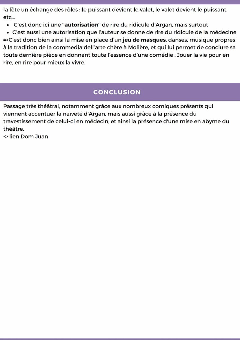 LECTURE LINEAIRE 3
ACTE 3, SCENE 14 DU MALADE IMAGINAIRE
La mise en abyme, le théâtre, une illusion du réel, une comédie du vivant, un
regar