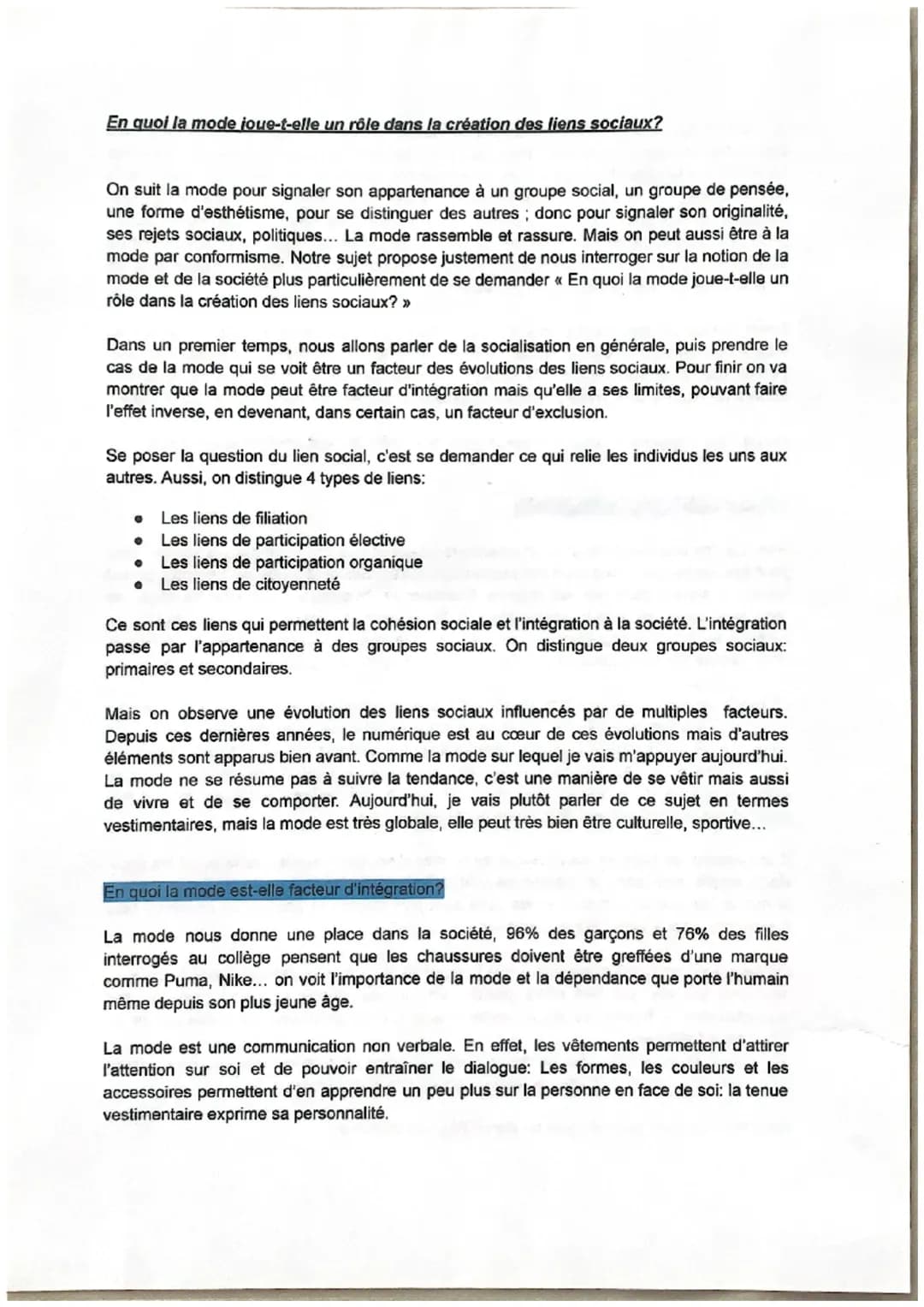 En quoi la mode joue-t-elle un rôle dans la création des liens sociaux?
On suit la mode pour signaler son appartenance à un groupe social, u