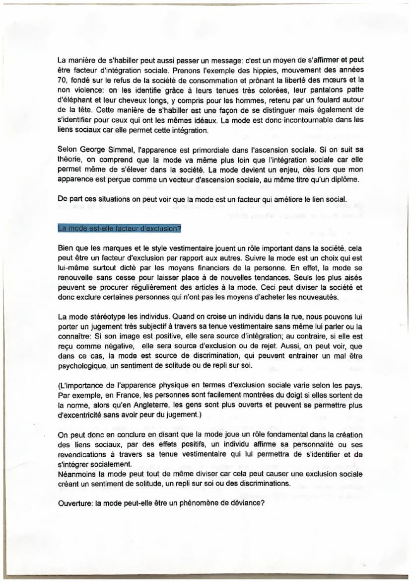 En quoi la mode joue-t-elle un rôle dans la création des liens sociaux?
On suit la mode pour signaler son appartenance à un groupe social, u