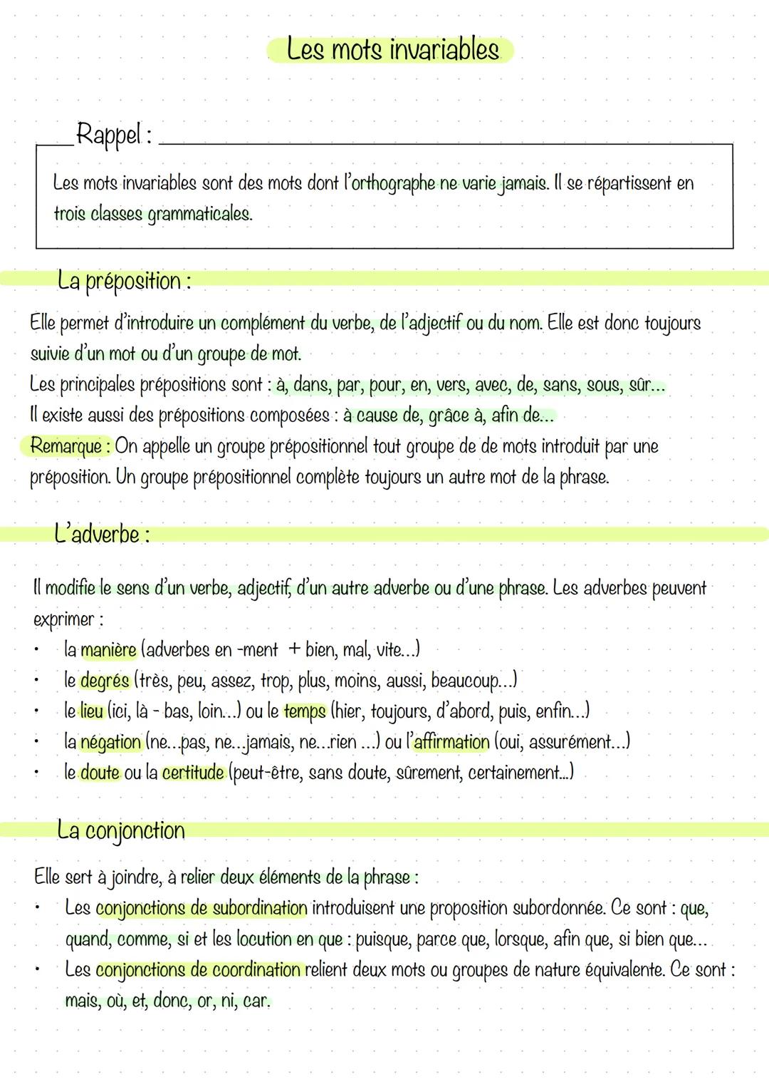 Les mots invariables 