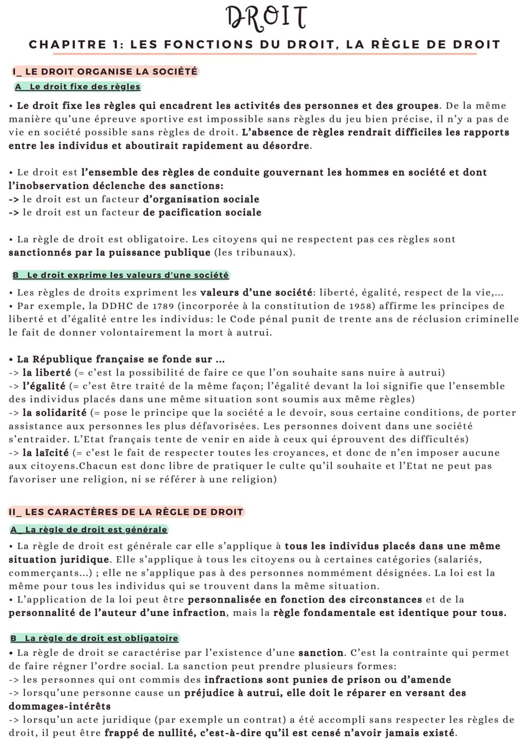 Les fonctions du droit, la règle de droit