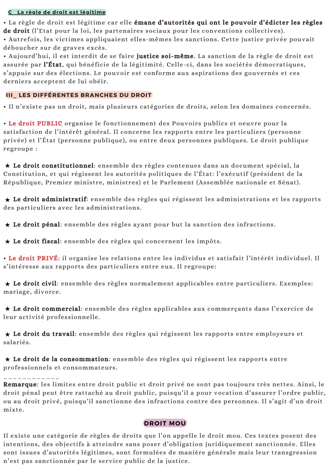 DROIT
CHAPITRE 1: LES FONCTIONS DU DROIT, LA RÈGLE DE DROIT
I LE DROIT ORGANISE LA SOCIÉTÉ
A Le droit fixe des règles
• Le droit fixe les rè