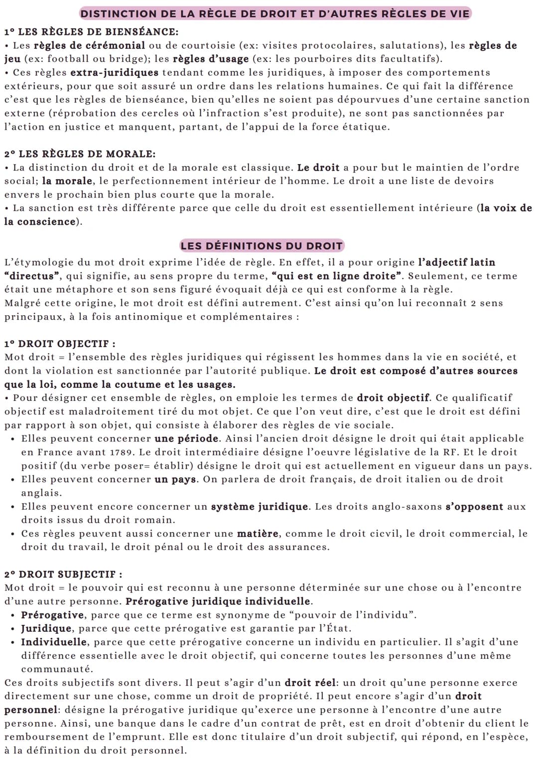 DROIT
CHAPITRE 1: LES FONCTIONS DU DROIT, LA RÈGLE DE DROIT
I LE DROIT ORGANISE LA SOCIÉTÉ
A Le droit fixe des règles
• Le droit fixe les rè
