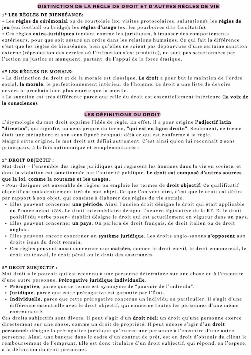 DROIT
CHAPITRE 1: LES FONCTIONS DU DROIT, LA RÈGLE DE DROIT
I LE DROIT ORGANISE LA SOCIÉTÉ
A Le droit fixe des règles
• Le droit fixe les rè