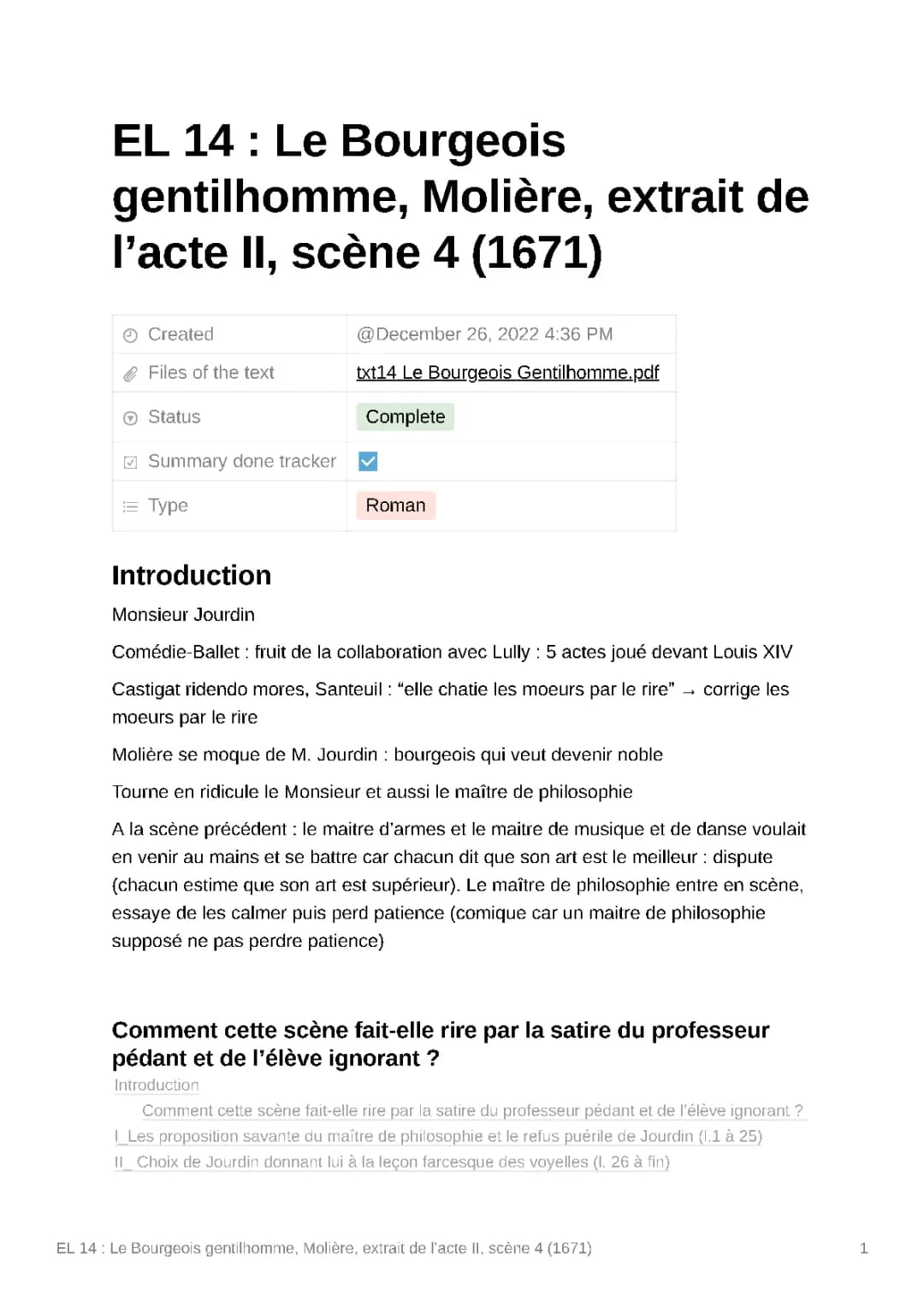Le Bourgeois gentilhomme, Molière, extrait de l’acte II, scène 4 (1671) - Explication linéaire
