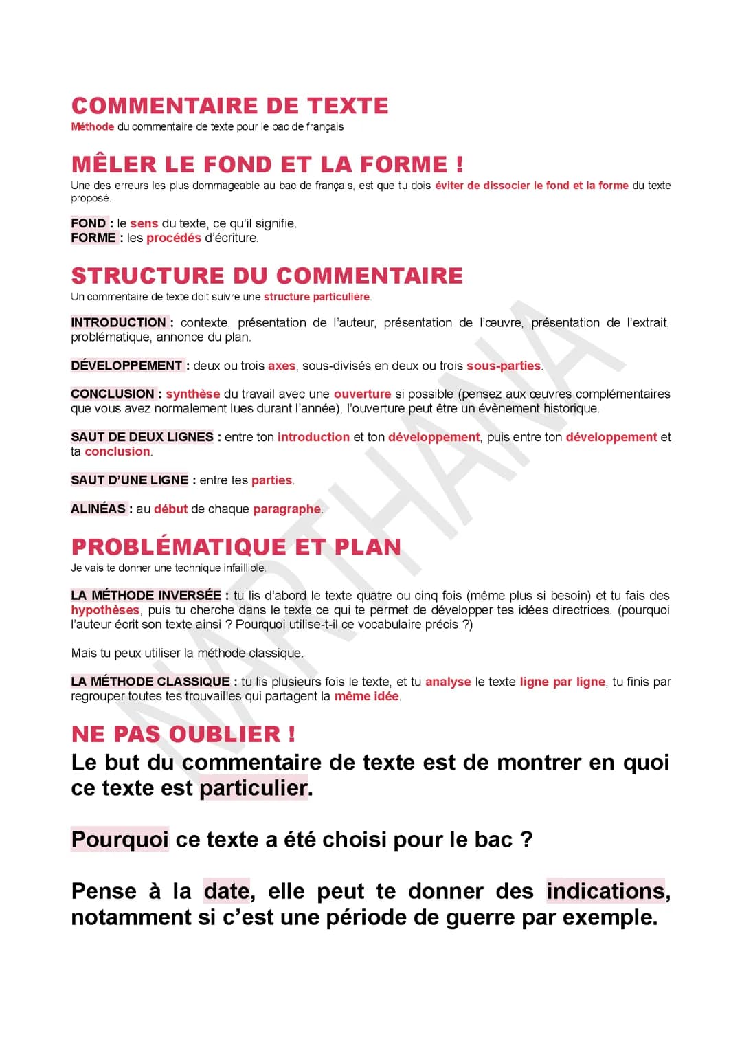 La méthode du commentaire de texte (valable pour tout texte)