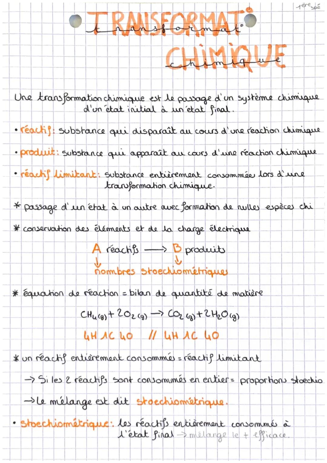 •TRANSFORMAT
*
CHIMIQUE
Une transformation chimique est le passage d'un système chimique
d'un état initial à un état final.
• réactif: subst