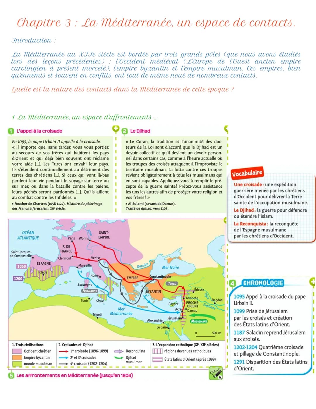 Chapitre 3: La méditerranée, un espace de contacts.
Introduction :
La méditerranée au XIIe siècle est bordée par trois grands pôles (que nou