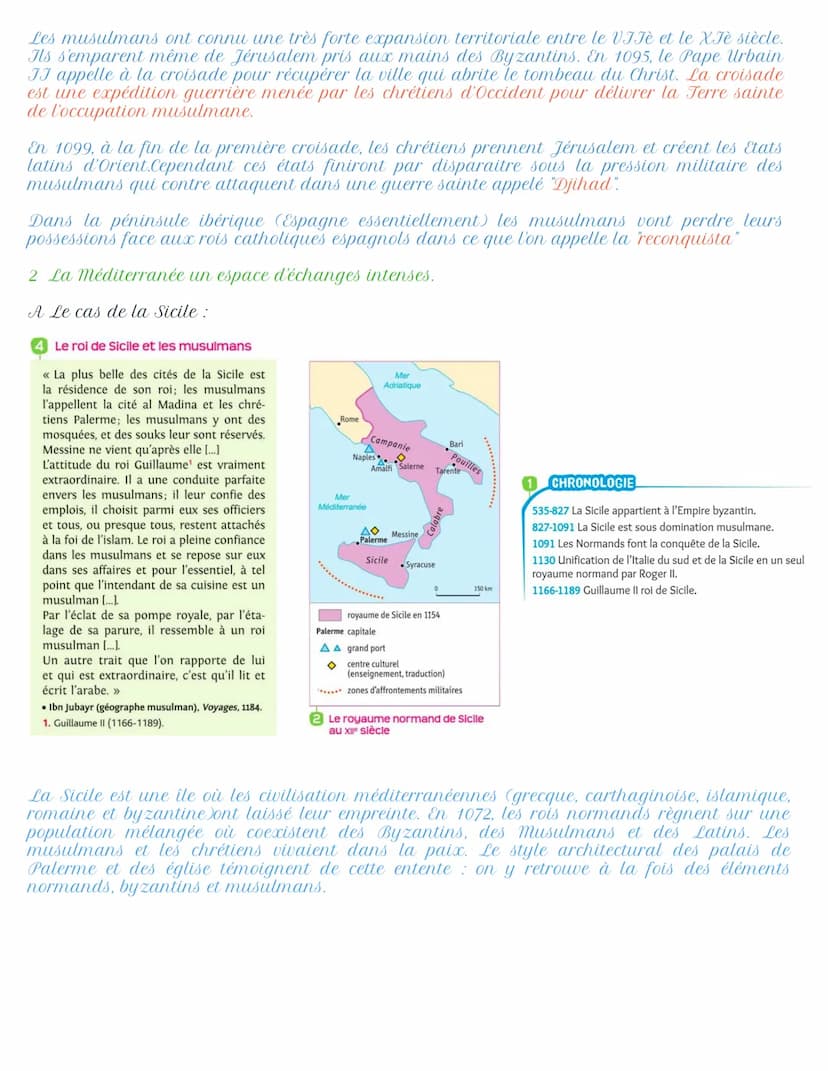 Chapitre 3: La méditerranée, un espace de contacts.
Introduction :
La méditerranée au XIIe siècle est bordée par trois grands pôles (que nou