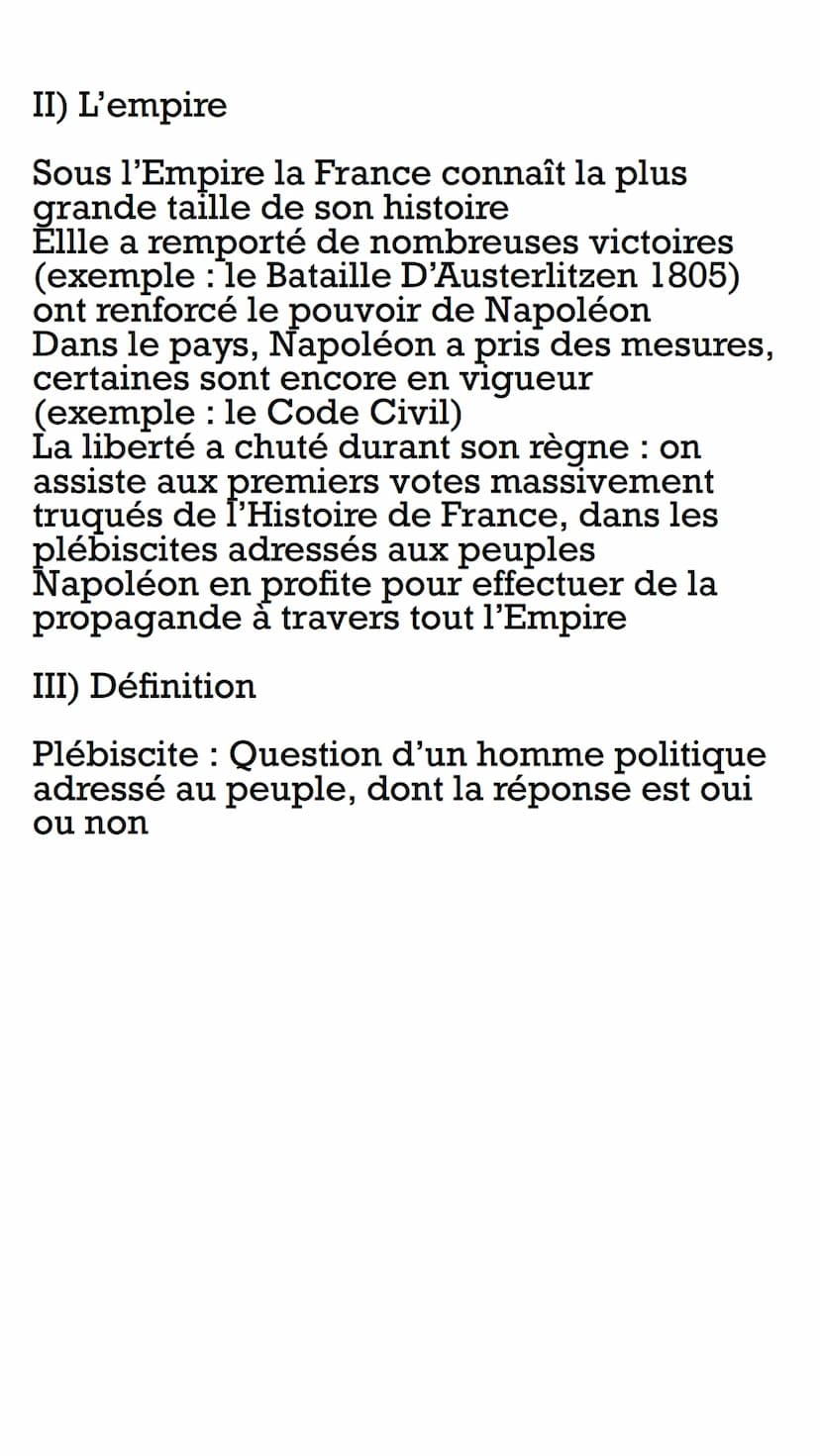 Histoire
Napoléon
I)Le consulat
L'abbé Sieyes cherche à obtenir le
pouvoir de manière légale, il demande
de l'aide à Bonaparte pour avoir l'