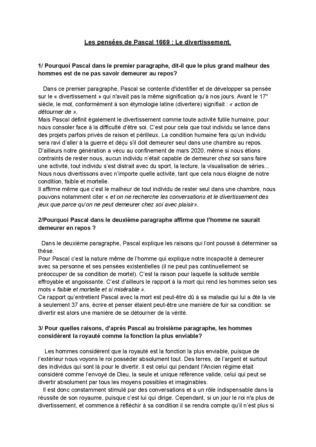 Le Divertissement Pascal : Texte et Analyse Facile