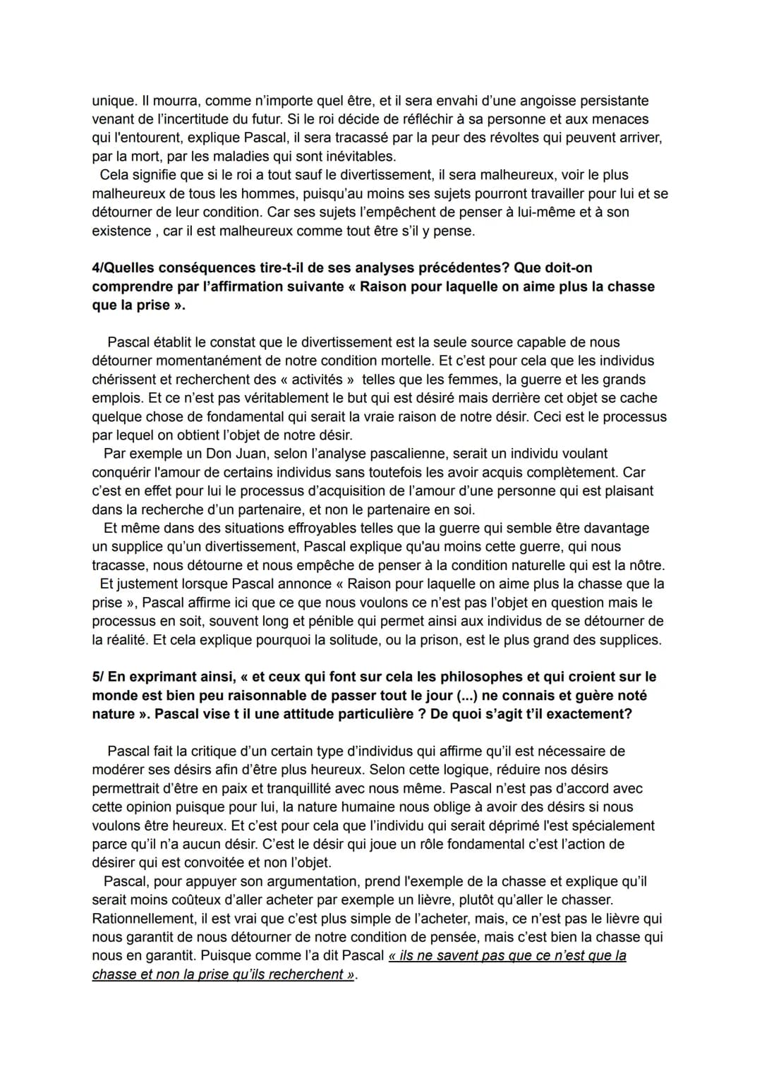 Les pensées de Pascal 1669 : Le divertissement.
1/ Pourquoi Pascal dans le premier paragraphe, dit-il que le plus grand malheur des
hommes e