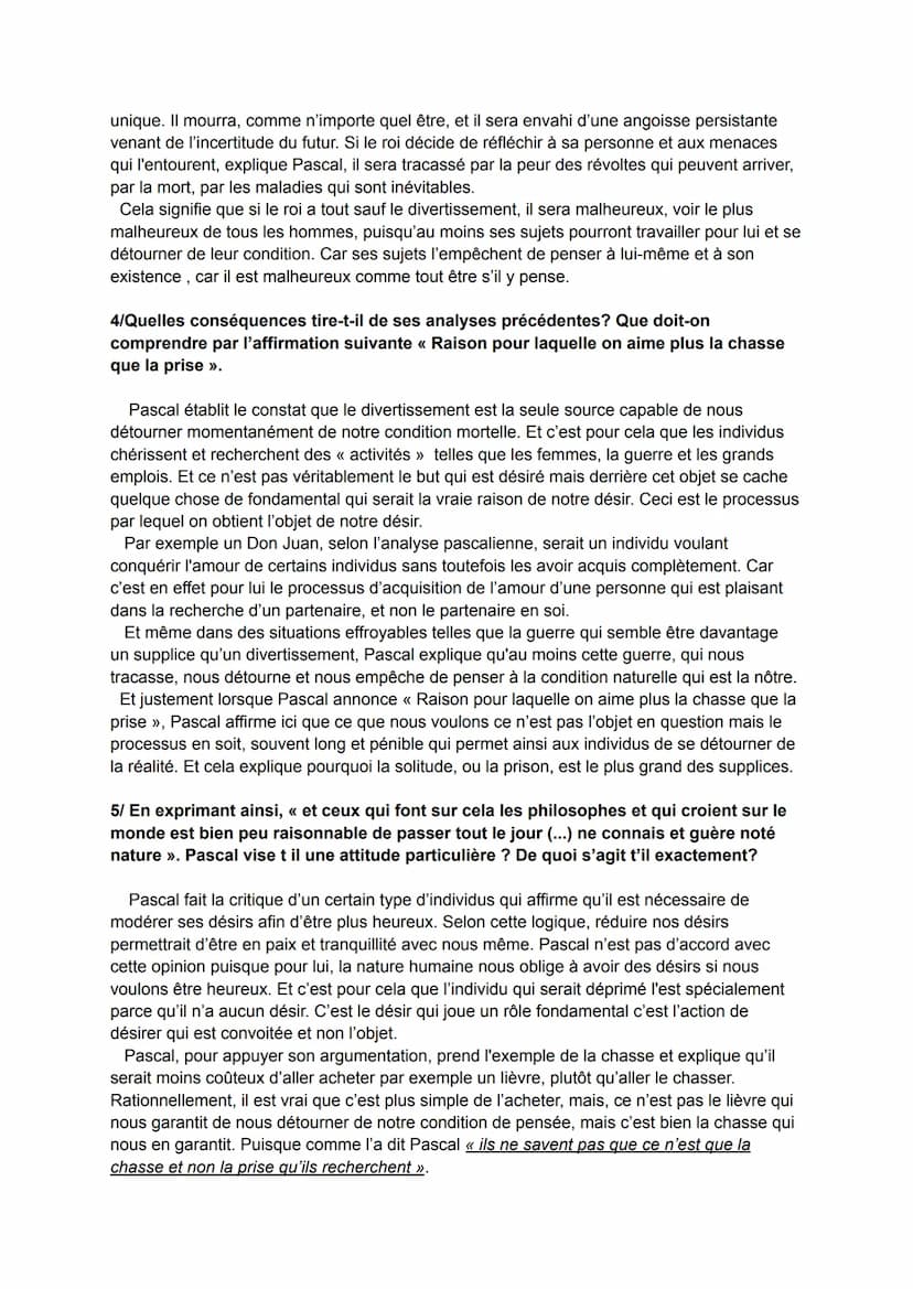 Les pensées de Pascal 1669 : Le divertissement.
1/ Pourquoi Pascal dans le premier paragraphe, dit-il que le plus grand malheur des
hommes e