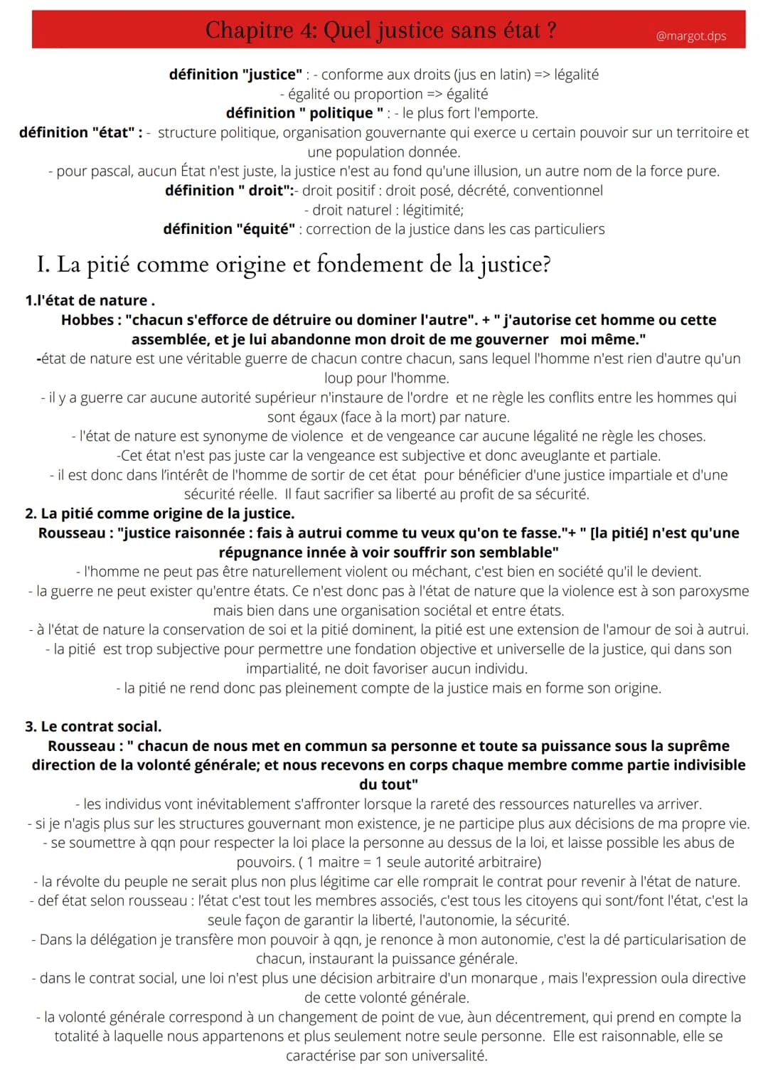 Chapitre 4: Quel justice sans état ?
définition "justice": - conforme aux droits (jus en latin) => légalité
égalité ou proportion => égalité