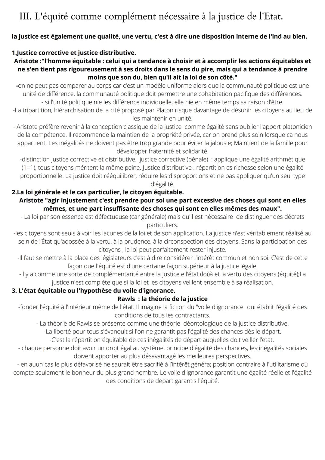 Chapitre 4: Quel justice sans état ?
définition "justice": - conforme aux droits (jus en latin) => légalité
égalité ou proportion => égalité