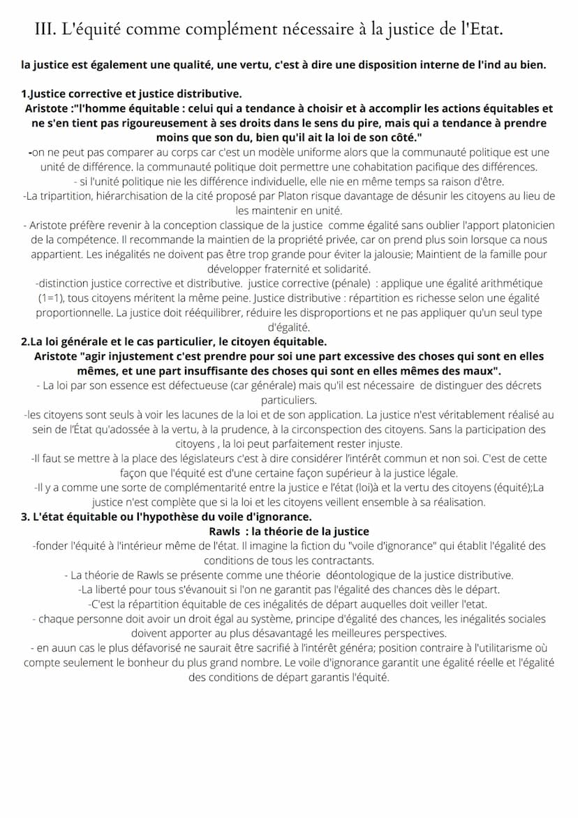 Chapitre 4: Quel justice sans état ?
définition "justice": - conforme aux droits (jus en latin) => légalité
égalité ou proportion => égalité