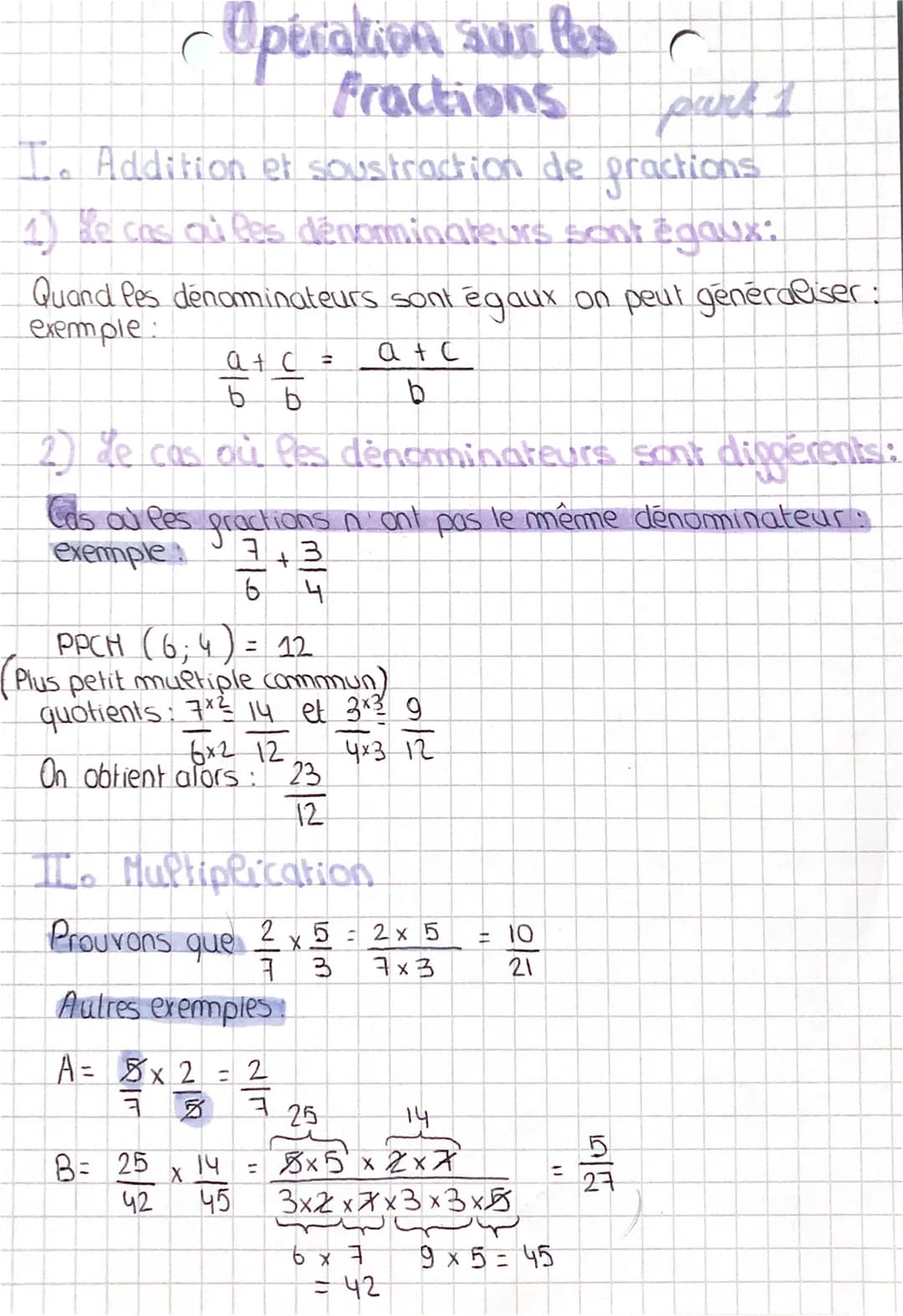 -Opération sur les
fractions
park 1
I. Addition et soustraction de practions
1) de cas ailes dénominateurs sont égaux:
Quand les denominateu