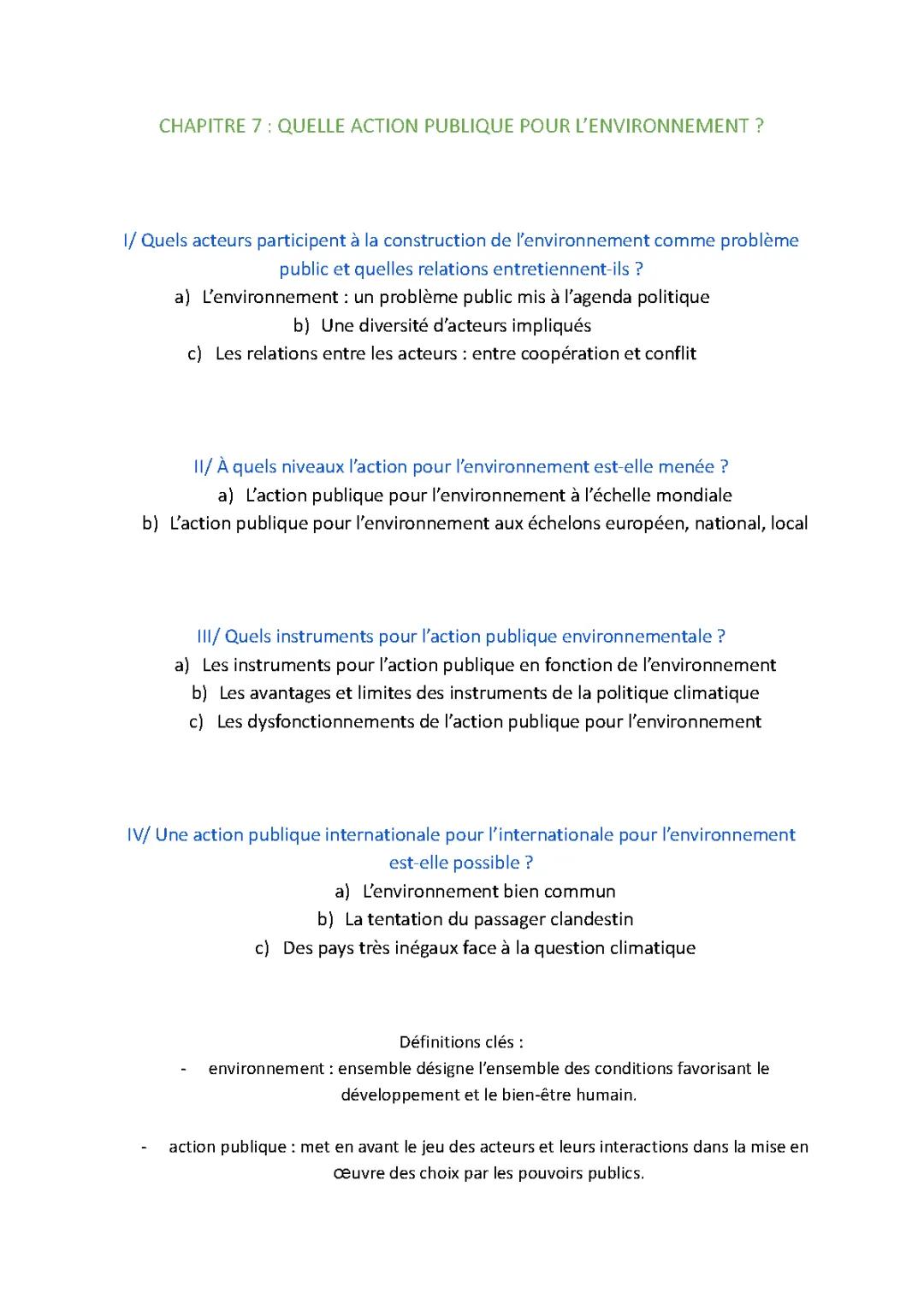 Quelle action publique pour l'environnement ? PDF, SES Terminale et Fiche de Révision