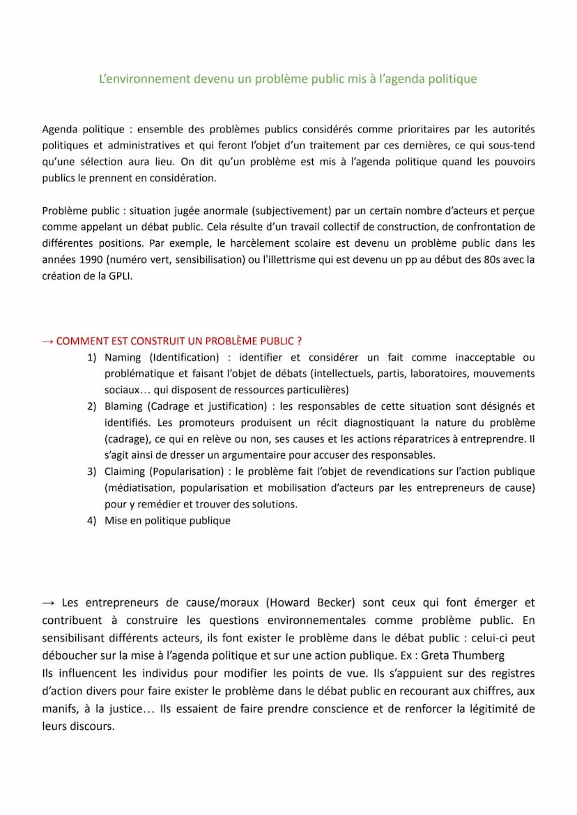 CHAPITRE 7: QUELLE ACTION PUBLIQUE POUR L'ENVIRONNEMENT ?
1/ Quels acteurs participent à la construction de l'environnement comme problème
p
