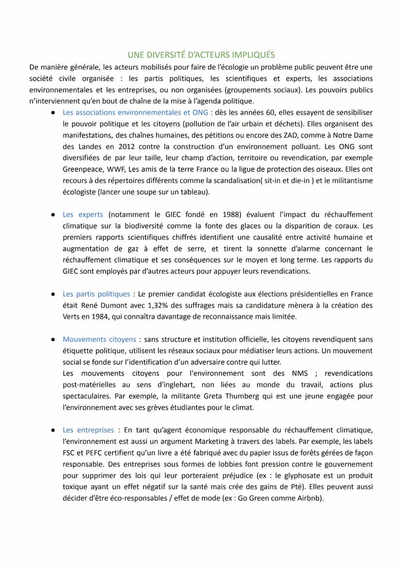 CHAPITRE 7: QUELLE ACTION PUBLIQUE POUR L'ENVIRONNEMENT ?
1/ Quels acteurs participent à la construction de l'environnement comme problème
p