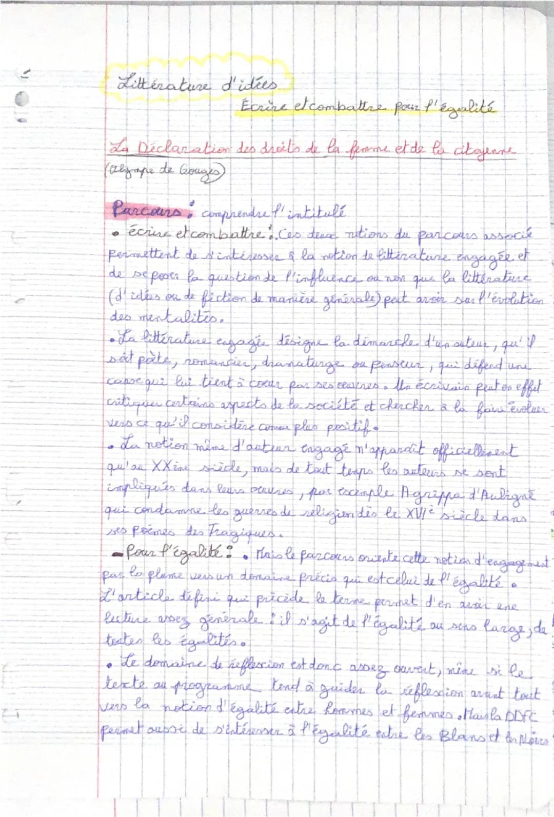 Littérature d'ities.
Écrire et combattre pour l'égalité
La Déclaration des droits de la femme et de lo citoyenne
(Olympe de Gouges)
Parcours