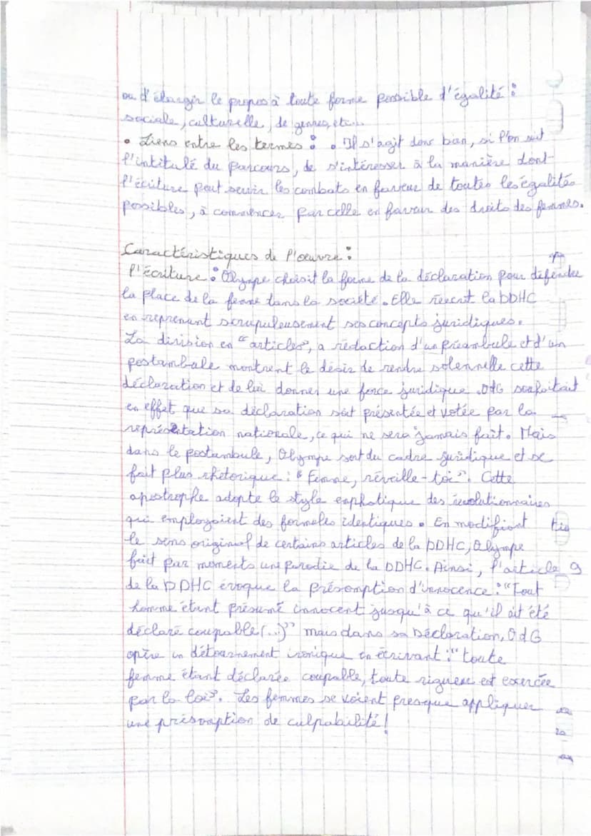Littérature d'ities.
Écrire et combattre pour l'égalité
La Déclaration des droits de la femme et de lo citoyenne
(Olympe de Gouges)
Parcours