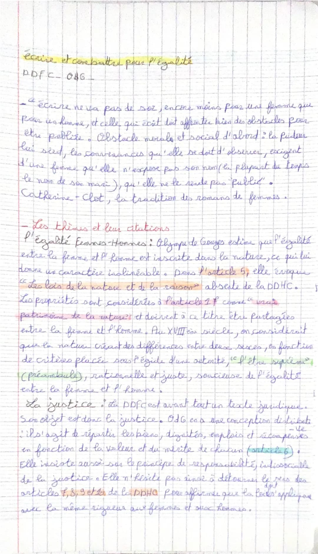 Littérature d'ities.
Écrire et combattre pour l'égalité
La Déclaration des droits de la femme et de lo citoyenne
(Olympe de Gouges)
Parcours