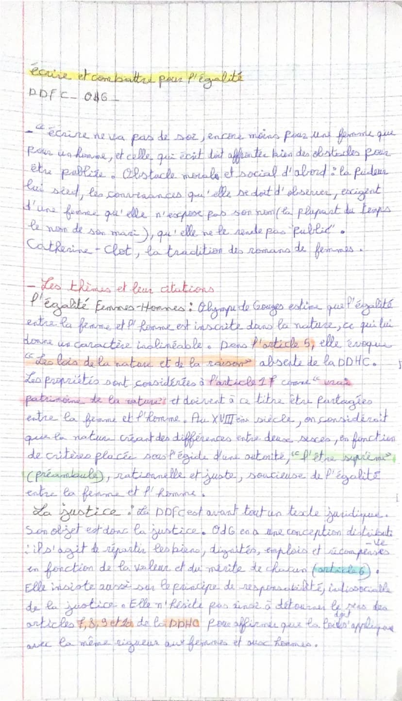 Littérature d'ities.
Écrire et combattre pour l'égalité
La Déclaration des droits de la femme et de lo citoyenne
(Olympe de Gouges)
Parcours